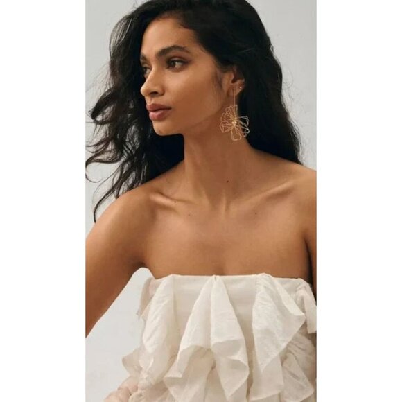 NWT By Anthropologie Strapless Ruffle Ivory Top-sz Large - Picture 3 of 10